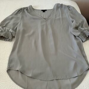 Ann Taylor Soft Gray V-Neck Blouse